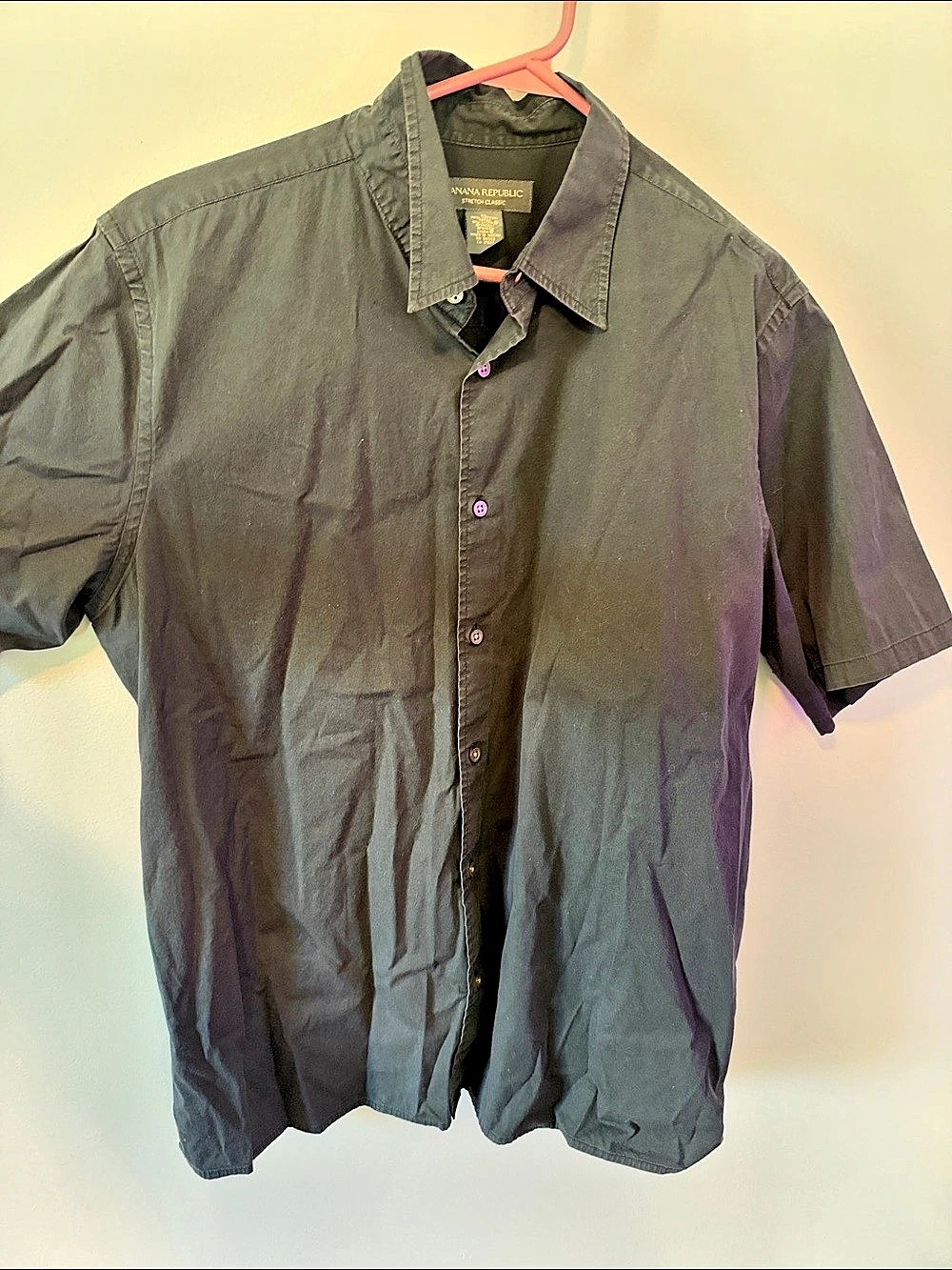 Banana Republic Stretch Classic Short Sleeve Button-Down Shirt Black